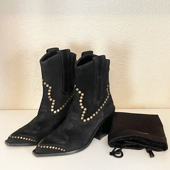Zadig & Voltaire boots Cara Suede black studded Cowboy Boot 41/10 New - Picture 7 of 17